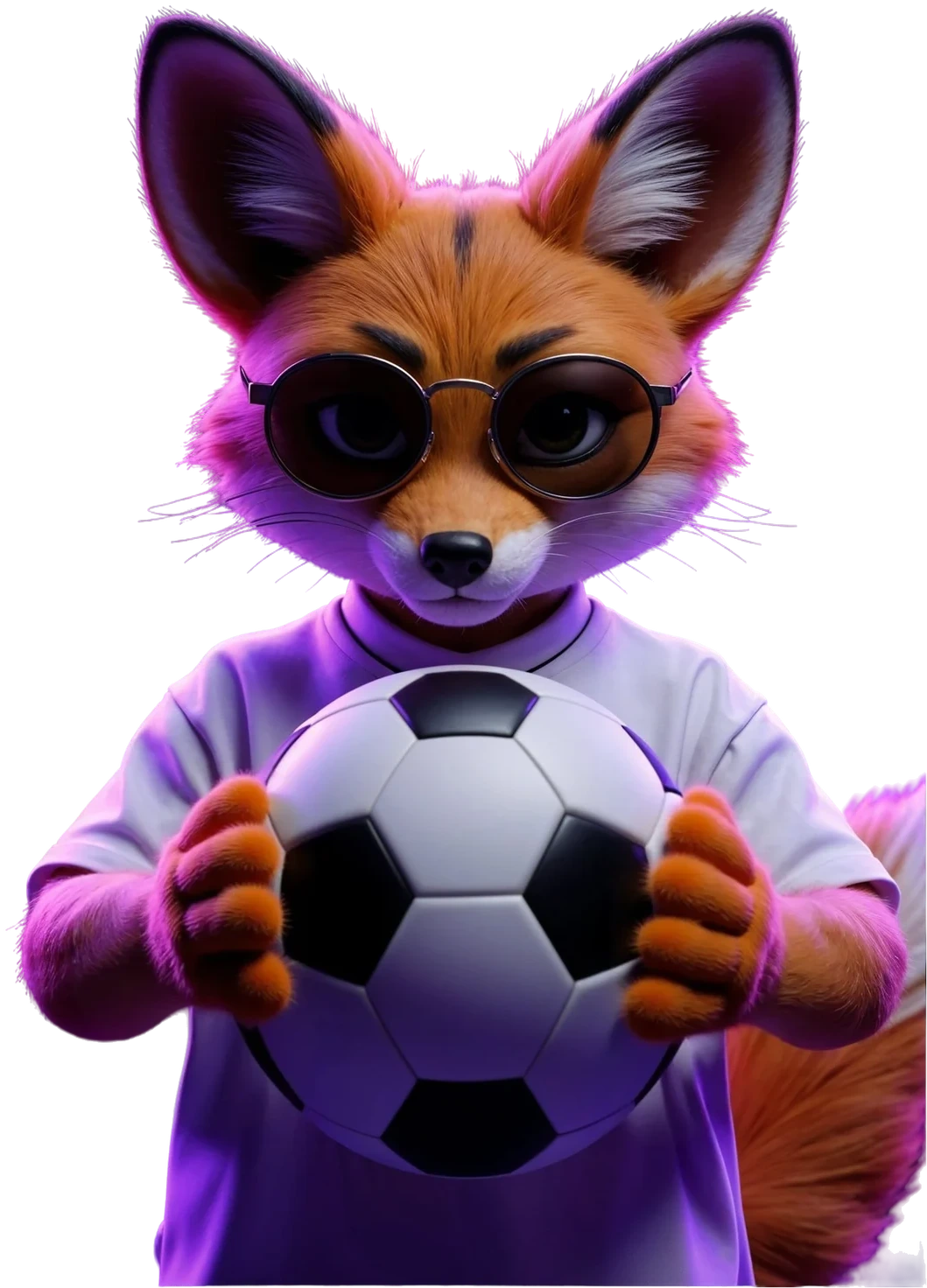 Zorro mascota de MaxWin con una pelota de fútbol